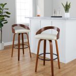 Grotto 30 Mid-Century Modern Swivel Barstool Walnut Cream (Set of 2)