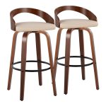 Grotto 30 Mid-Century Modern Swivel Barstool Walnut Cream (Set of 2)