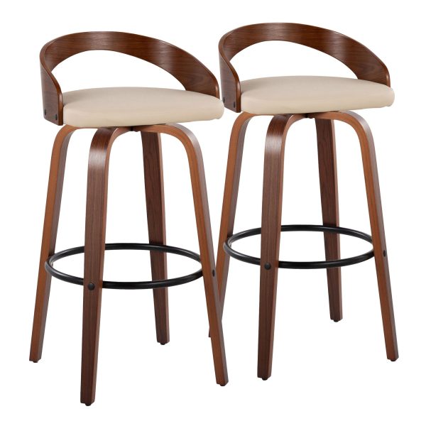 Grotto 30 Mid Century Modern Swivel Barstool Walnut Cream Set of 2 2