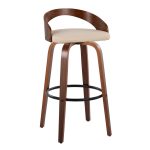 Grotto 30 Mid-Century Modern Swivel Barstool Walnut Cream (Set of 2)