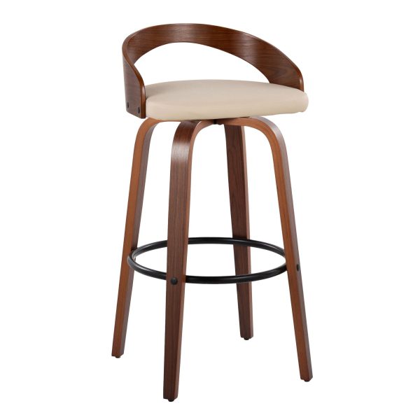 Grotto 30 Mid Century Modern Swivel Barstool Walnut Cream Set of 2 3