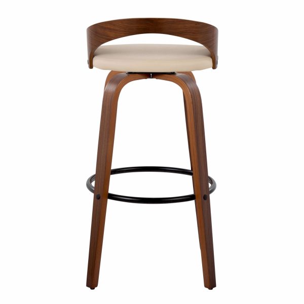 Grotto 30 Mid Century Modern Swivel Barstool Walnut Cream Set of 2 6