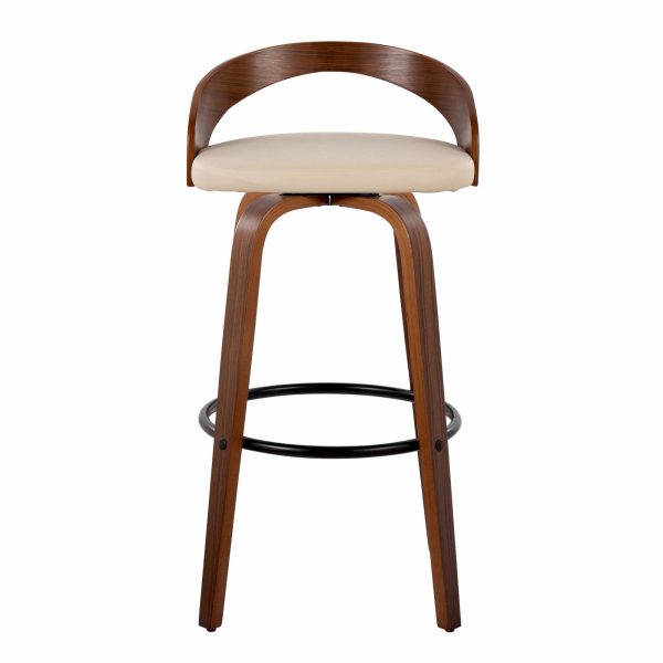 Grotto 30 Mid Century Modern Swivel Barstool Walnut Cream Set of 2 7