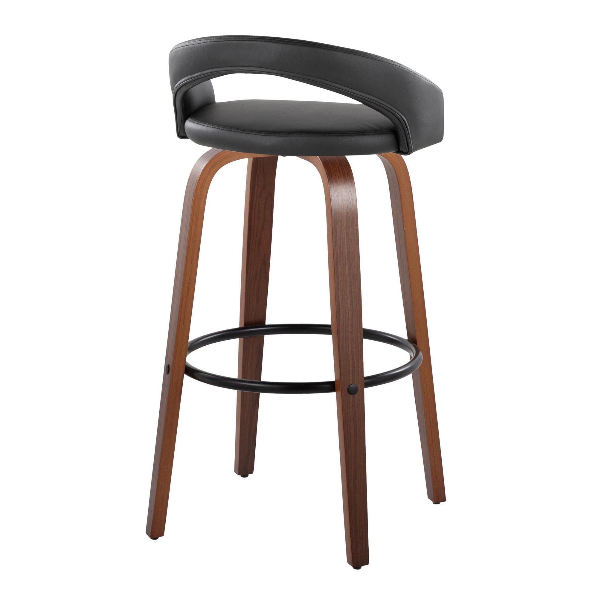 Grotto 30" Walnut Black Velvet Contemporary Swivel Barstools (Set of 2) 2 Grotto 30" Walnut Black Velvet Contemporary Swivel Barstools (Set of 2) - Image 2