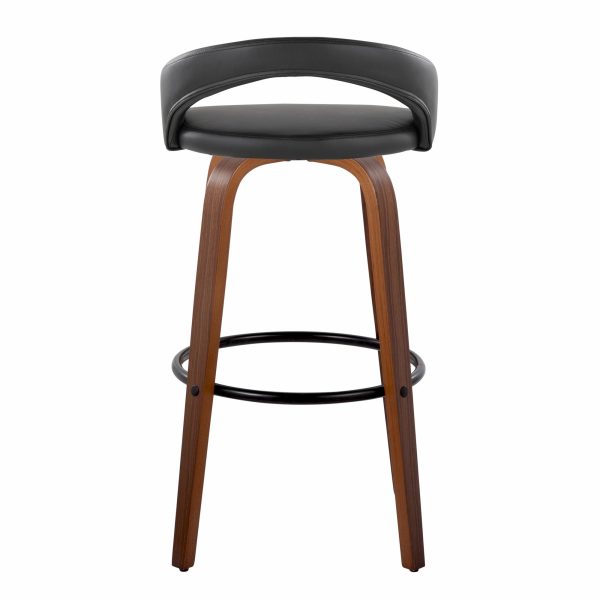Grotto 30 Walnut Black Velvet Contemporary Swivel Barstools Set of 2 2