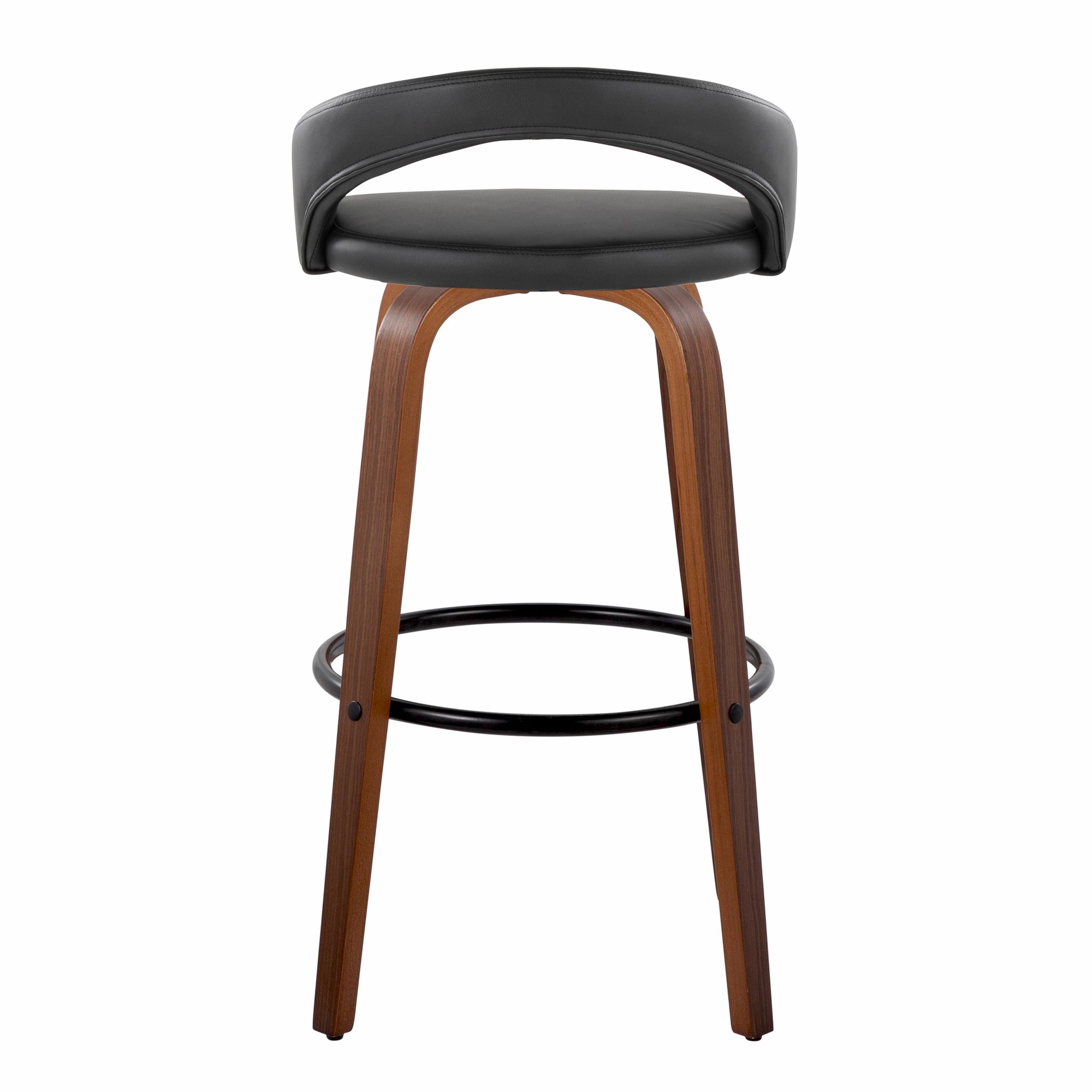 Grotto 30" Walnut Black Velvet Contemporary Swivel Barstools (Set of 2) 3 Grotto 30" Walnut Black Velvet Contemporary Swivel Barstools (Set of 2) - Image 3