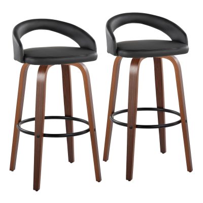 Grotto 30" Walnut Black Velvet Contemporary Swivel Barstools (Set of 2)