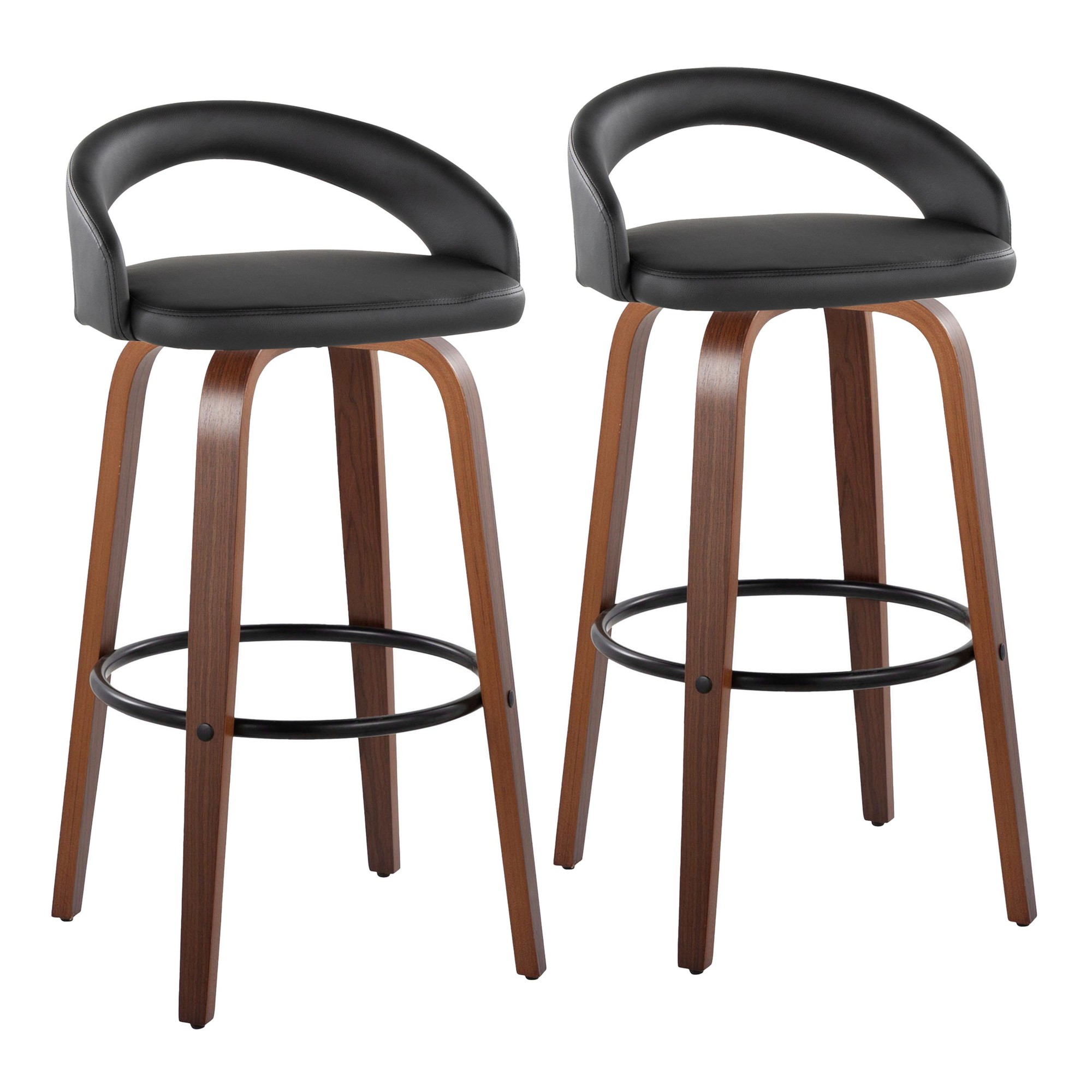 Grotto 30" Walnut Black Velvet Contemporary Swivel Barstools (Set of 2) 1 Grotto 30" Walnut Black Velvet Contemporary Swivel Barstools (Set of 2)