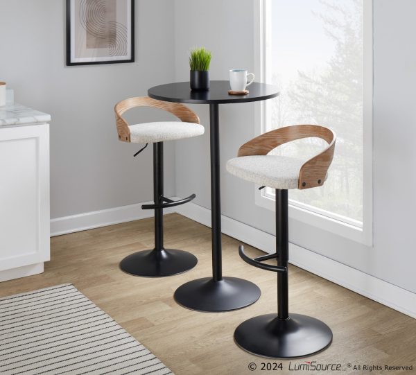 Grotto Adjustable Oat Fabric Swivel Contemporary Barstools Set of 2 1