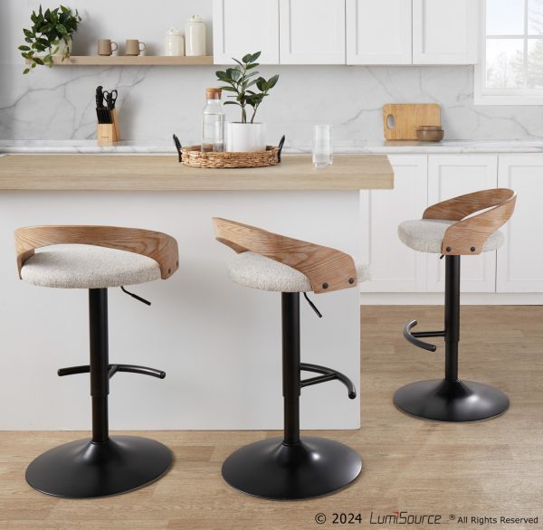 Grotto Adjustable Oat Fabric Swivel Contemporary Barstools Set of 2 2