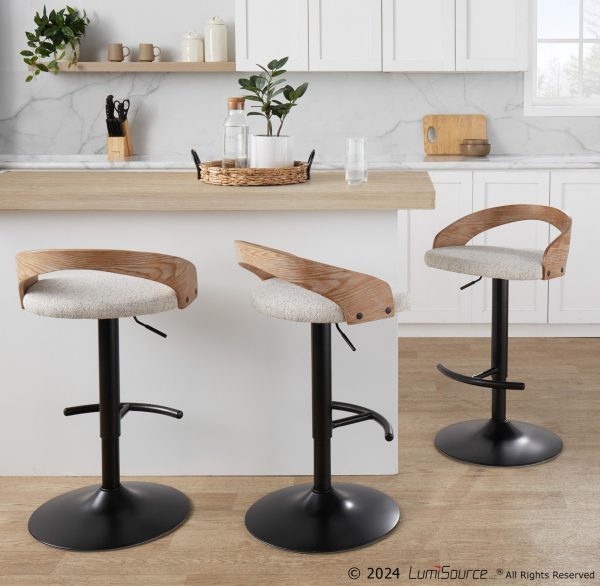 Grotto Adjustable Oat Fabric Swivel Contemporary Barstools Set of 2 3