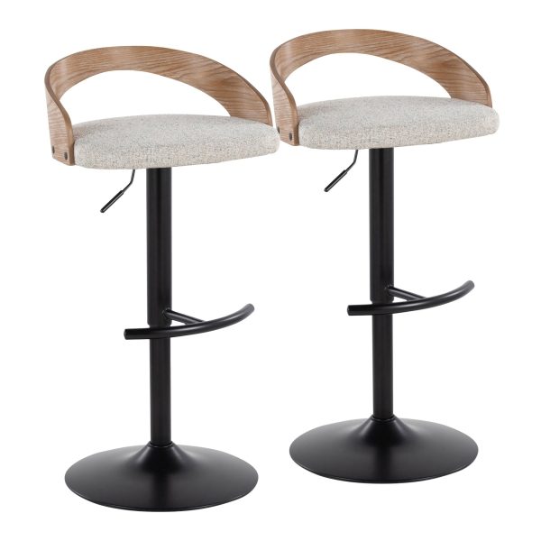 Grotto Adjustable Oat Fabric Swivel Contemporary Barstools Set of 2 4