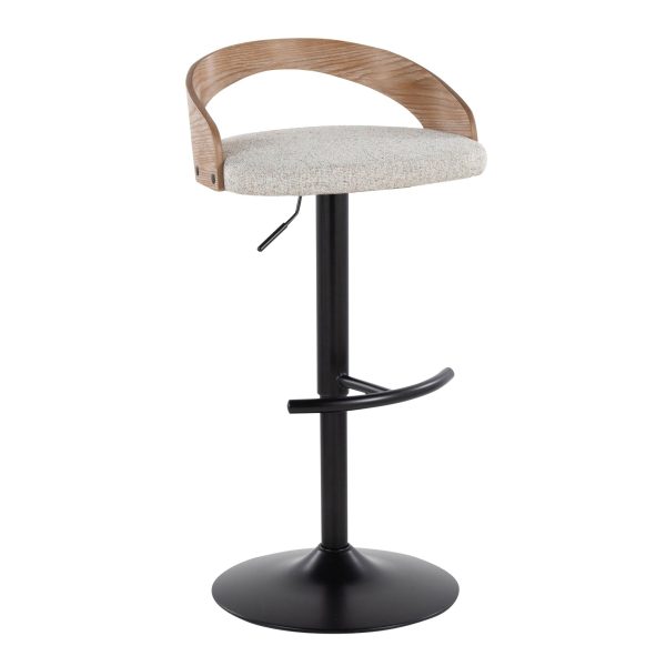 Grotto Adjustable Oat Fabric Swivel Contemporary Barstools Set of 2 5