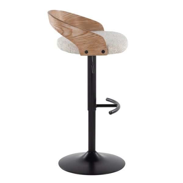 Grotto Adjustable Oat Fabric Swivel Contemporary Barstools Set of 2 6