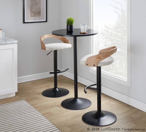 Grotto Adjustable Oat Fabric Swivel Contemporary Barstools Set of 2