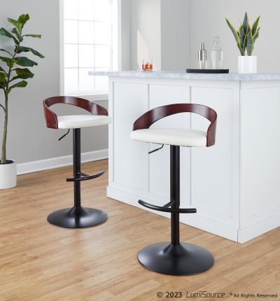 Grotto Black Adjustable Swivel Contemporary Barstools (Set of 2)