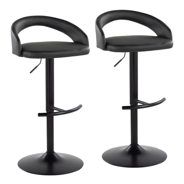Grotto Black Faux Leather Adjustable Contemporary Barstools Set of 2 2