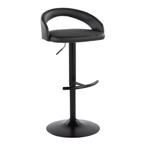 Grotto Black Faux Leather Adjustable Contemporary Barstools Set of 2 3