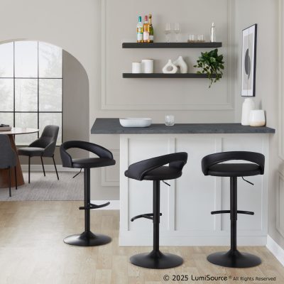 Grotto Black Faux Leather Adjustable Contemporary Barstools (Set of 2)