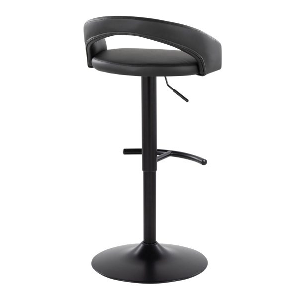 Grotto Black Faux Leather Adjustable Contemporary Barstools Set of 2 5