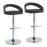 Grotto Black Faux Leather Chrome Contemporary Barstools (Set of 2) 13 Grotto Black Faux Leather Chrome Contemporary Barstools (Set of 2)