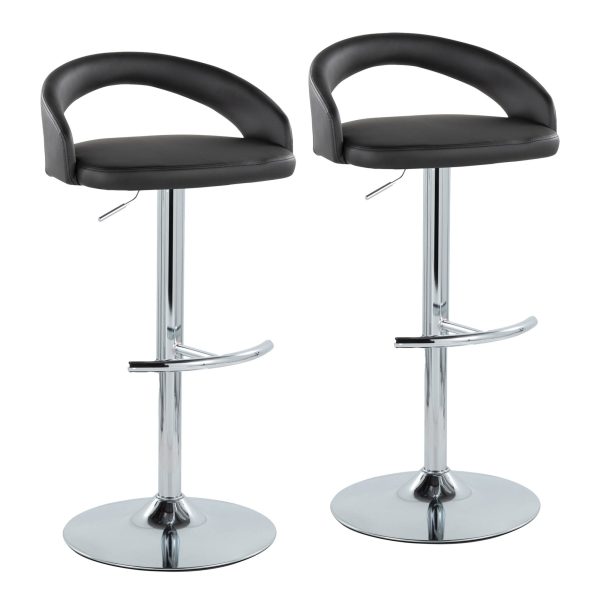 Grotto Black Faux Leather Chrome Contemporary Barstools Set of 2 2