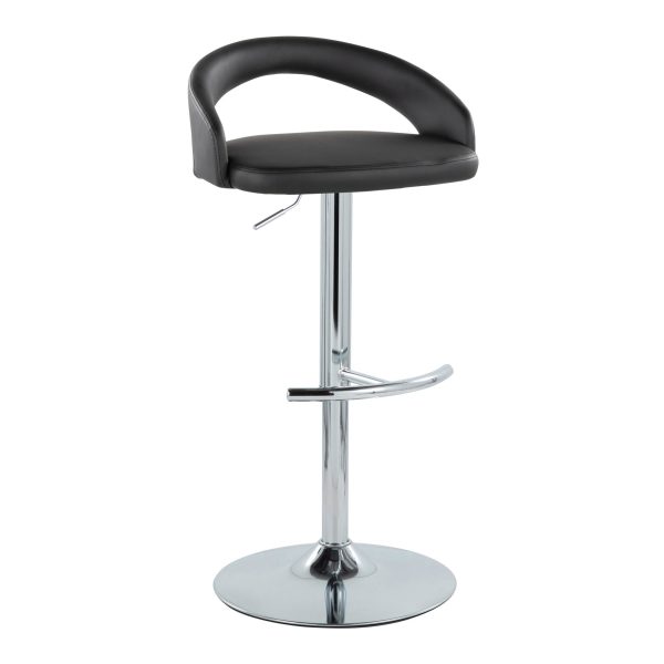Grotto Black Faux Leather Chrome Contemporary Barstools Set of 2 3