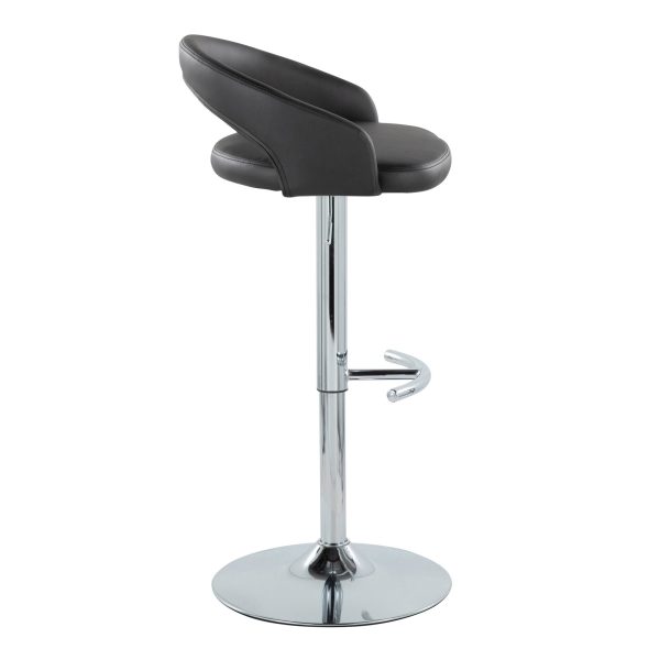 Grotto Black Faux Leather Chrome Contemporary Barstools Set of 2 4