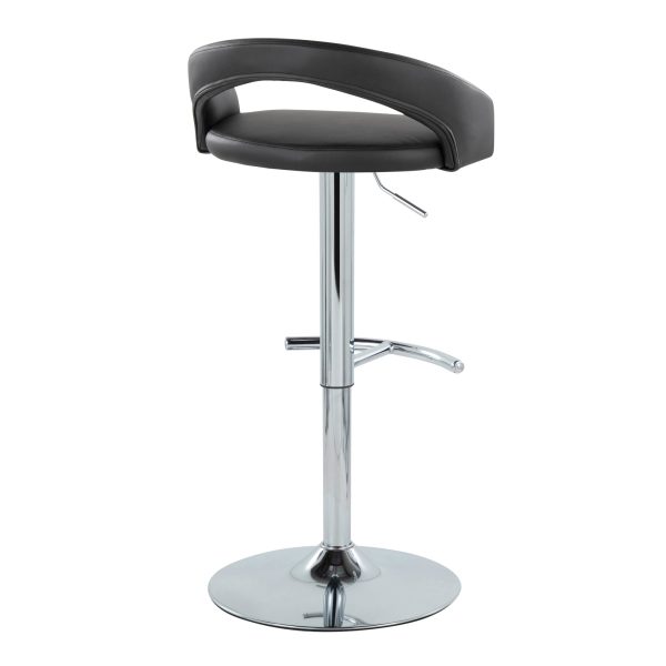Grotto Black Faux Leather Chrome Contemporary Barstools Set of 2 5
