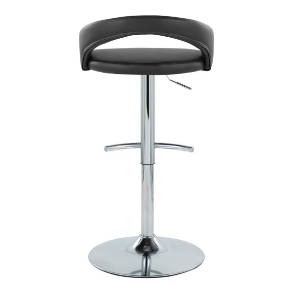 Grotto Black Faux Leather Chrome Contemporary Barstools Set of 2 6