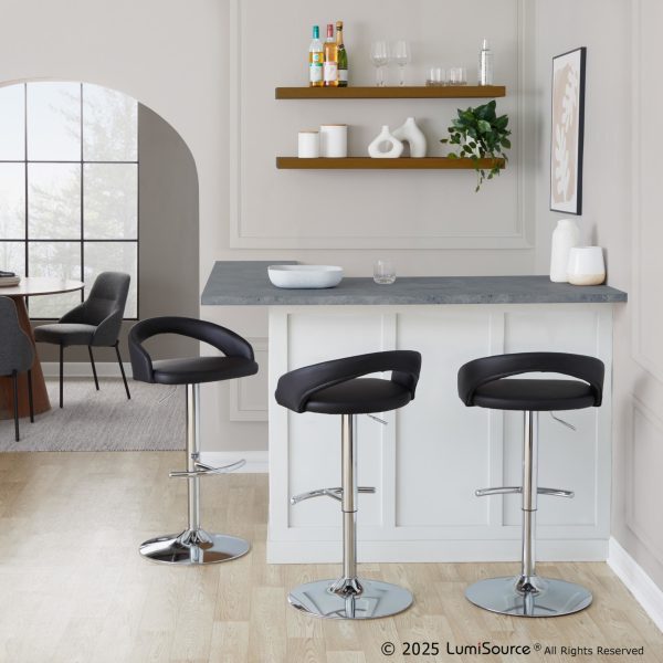 Grotto Black Faux Leather Chrome Contemporary Barstools Set of 2