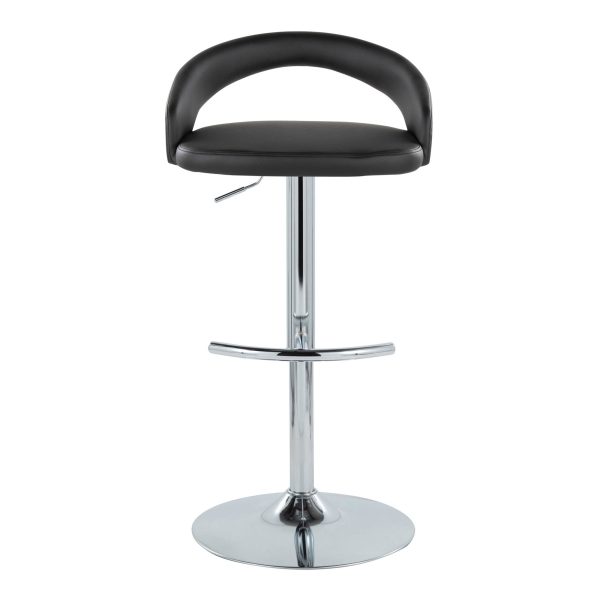 Grotto Black Faux Leather Chrome Contemporary Barstools Set of 2 7