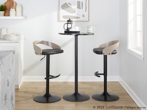 Grotto Black Faux Leather Contemporary Adjustable Barstool Set of 2 2