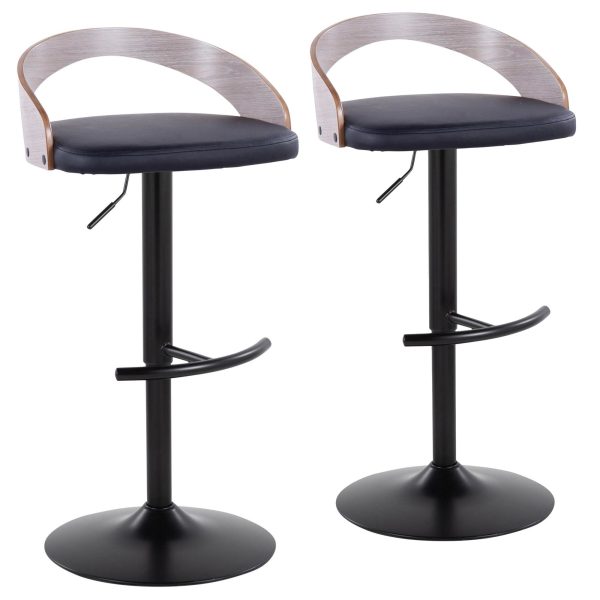 Grotto Black Faux Leather Contemporary Adjustable Barstool Set of 2 4