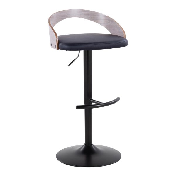 Grotto Black Faux Leather Contemporary Adjustable Barstool Set of 2 5