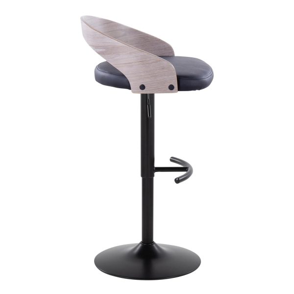 Grotto Black Faux Leather Contemporary Adjustable Barstool Set of 2 6