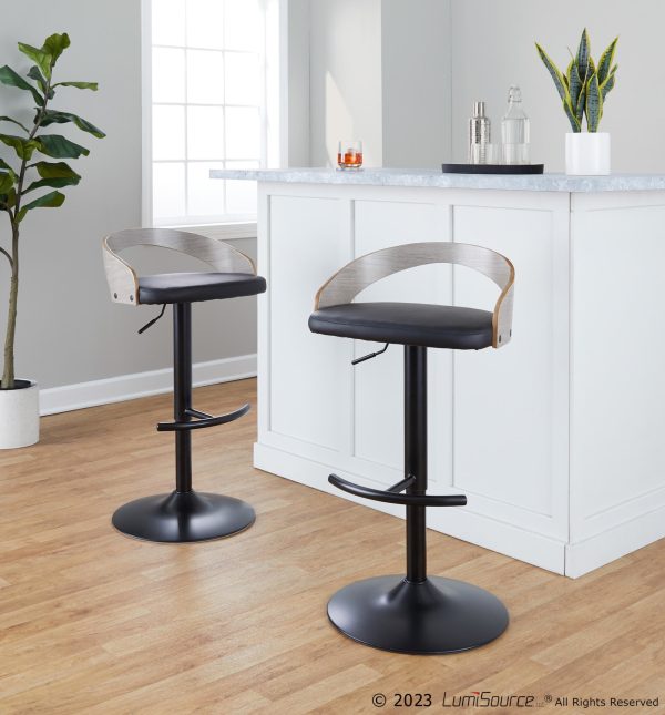 Grotto Black Faux Leather Contemporary Adjustable Barstool Set of 2