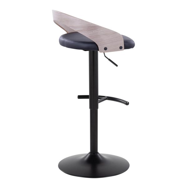Grotto Black Faux Leather Contemporary Adjustable Barstool Set of 2 7