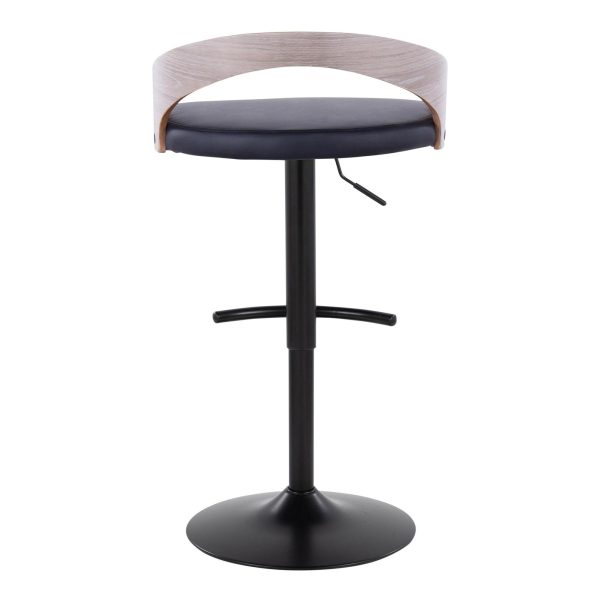 Grotto Black Faux Leather Contemporary Adjustable Barstool Set of 2 8