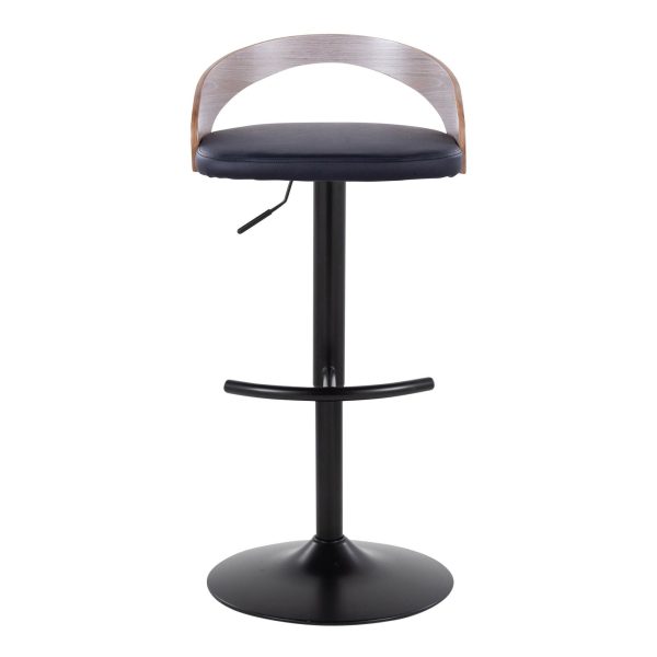Grotto Black Faux Leather Contemporary Adjustable Barstool Set of 2 9
