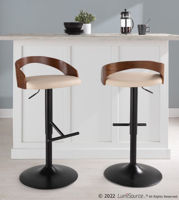 Grotto Black Metal Cream Faux Leather Adjustable Barstools Set of 2 1