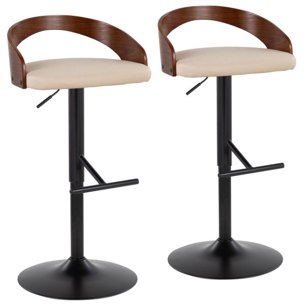 Grotto Black Metal Cream Faux Leather Adjustable Barstools Set of 2 2