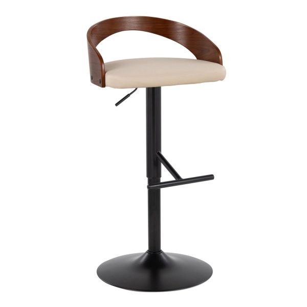 Grotto Black Metal Cream Faux Leather Adjustable Barstools Set of 2 3