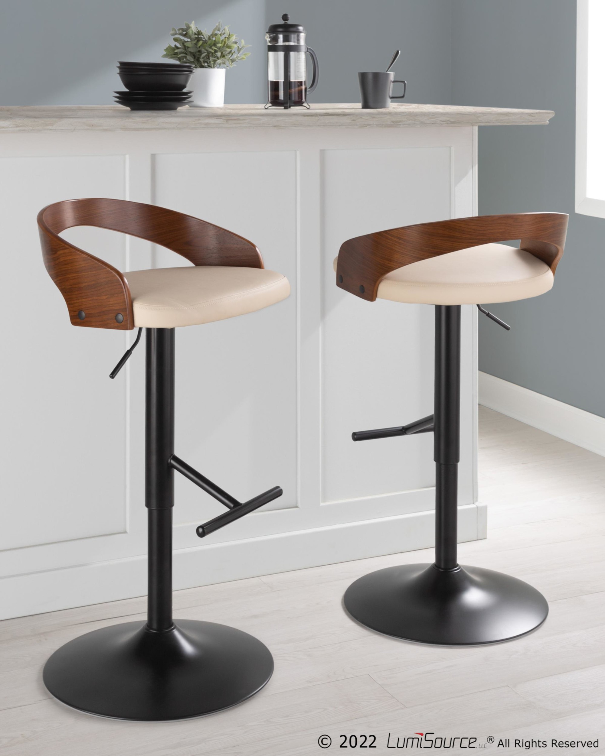 Grotto Black Metal Cream Faux Leather Adjustable Barstools (Set of 2) 1 Grotto Black Metal Cream Faux Leather Adjustable Barstools (Set of 2)