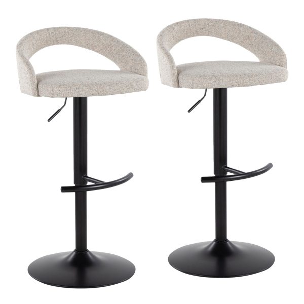 Grotto Black Metal Oat Fabric Adjustable Contemporary Barstools Set of 2 2