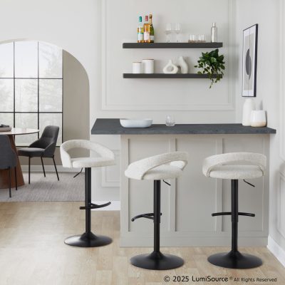 Grotto Black Metal Oat Fabric Adjustable Contemporary Barstools (Set of 2)