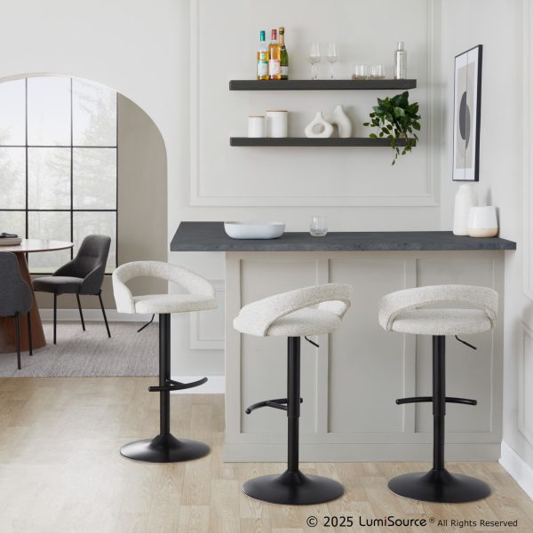 Grotto Black Metal Oat Fabric Adjustable Contemporary Barstools Set of 2