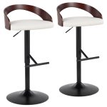 Grotto Black Metal White Faux Leather Adjustable Barstool (Set of 2) 12 Grotto Black Metal White Faux Leather Adjustable Barstool (Set of 2)