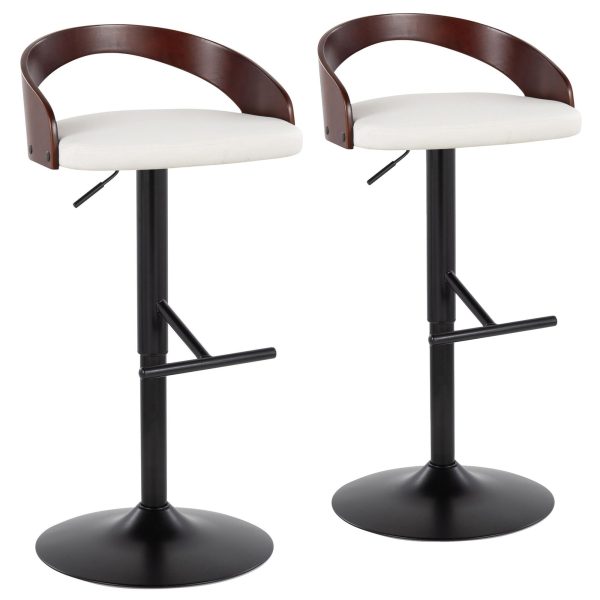 Grotto Black Metal White Faux Leather Adjustable Barstool Set of 2 2