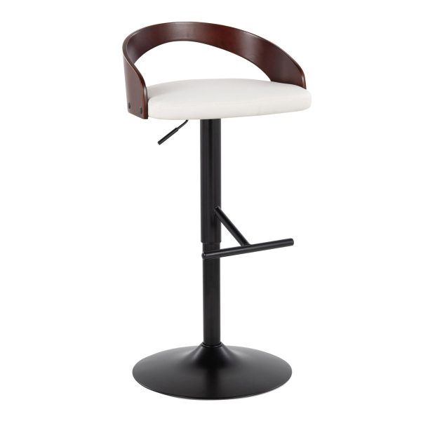 Grotto Black Metal White Faux Leather Adjustable Barstool Set of 2 3